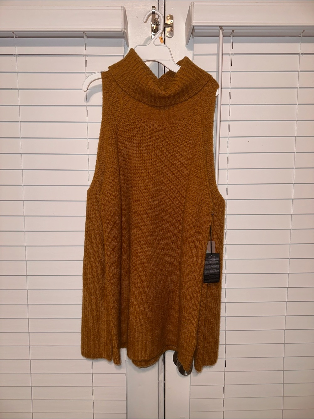 Forever 21 Sleeveless Turtleneck Cut Out Shoulder Knit Sweater - Mustard Brown